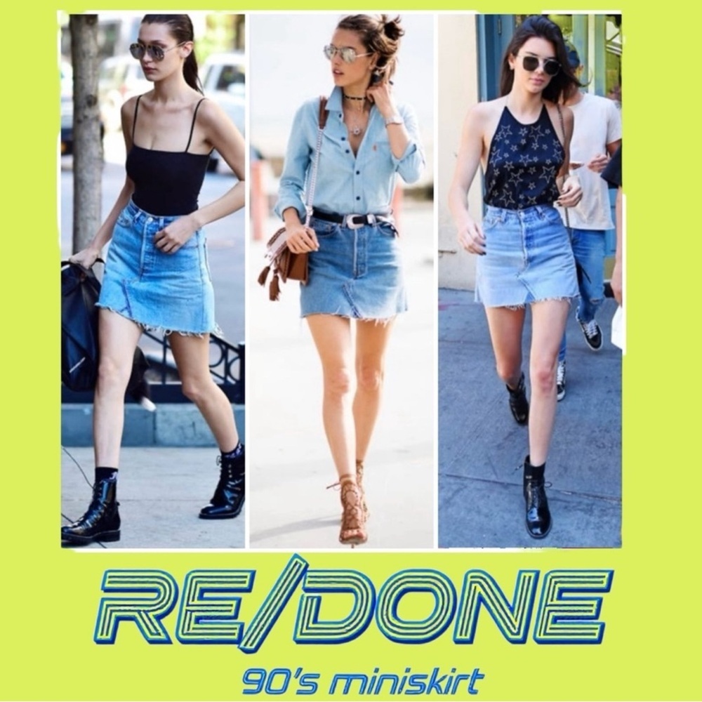 RE/DONE 90s Mini Skirt in faded blues denim Size 28/6 Celeb style alert CBK